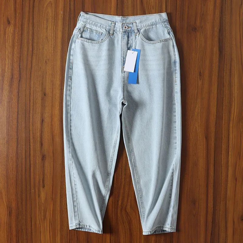 

Loose Straight Leg Nine-Tenths Jeans Men's Casual Harajuku Sle Summer New Arrival Loose Fit High Waist Denim Pants