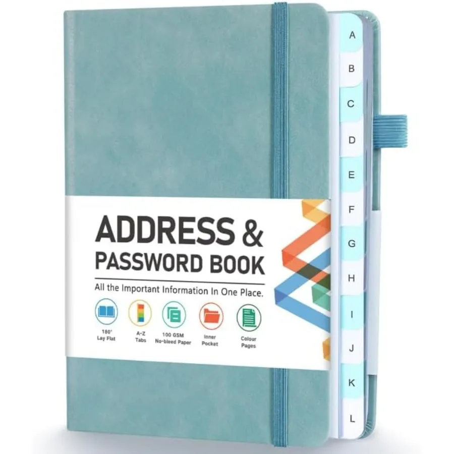 Livro de endereços, livro de endereços e senha com abas alfabéticas, capa dura, organizador de endereços, registro com poc