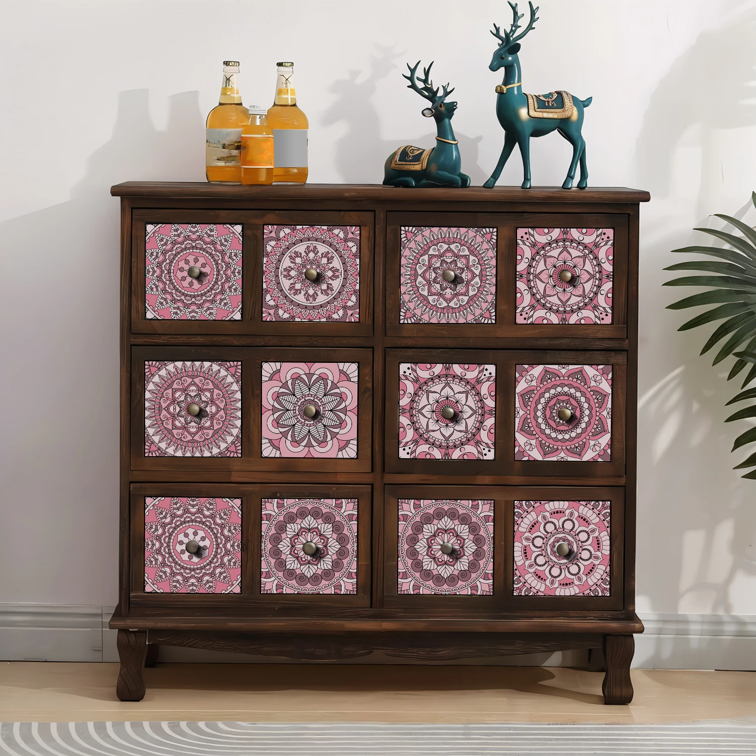 

12pcs European Style Wall Art Tile Stickers Mandala Room Decoration Kitchen Waterproof Oil Resistant Self-Adhesive Wall Stickers