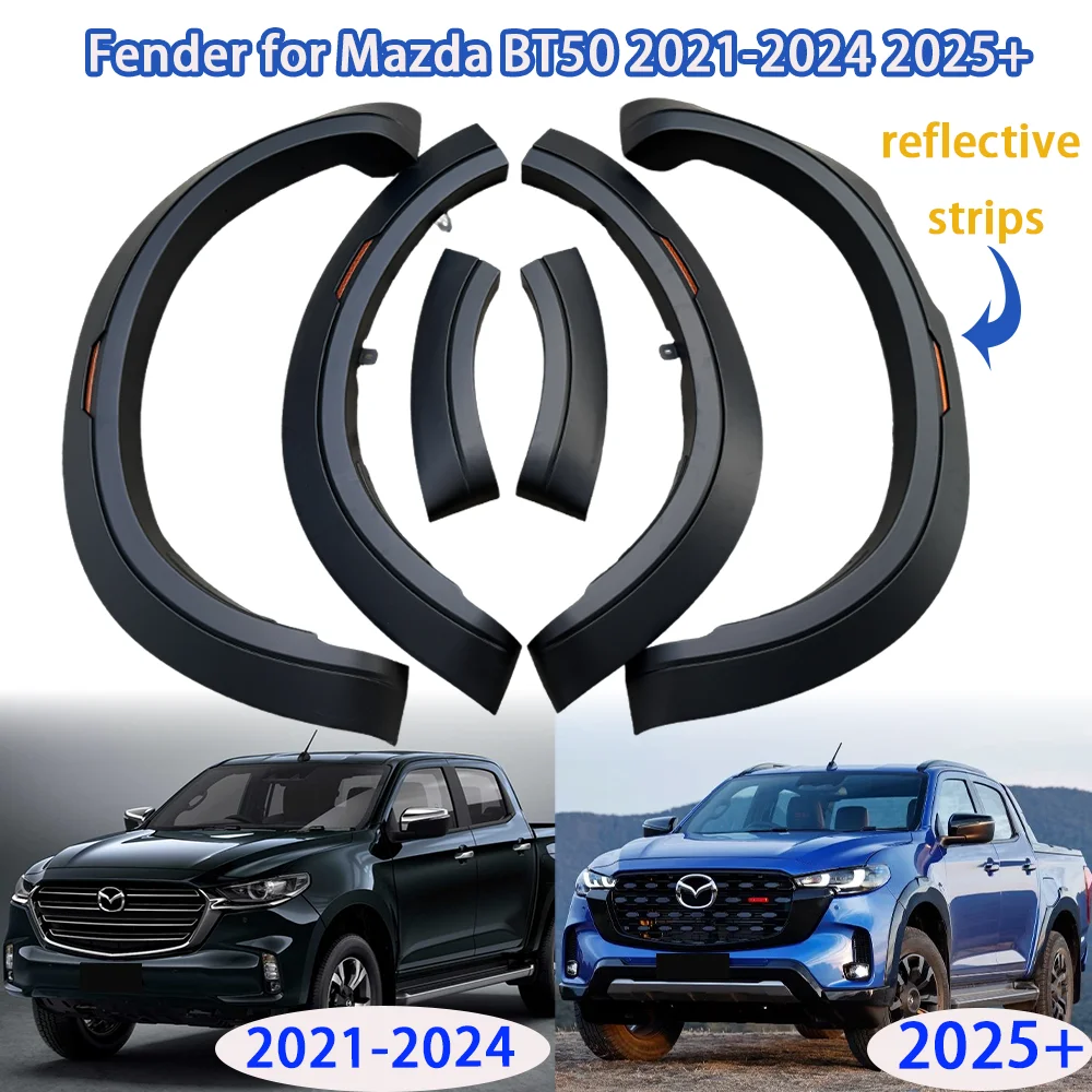 

6pcs Car Wheel Arches Extension Flares for Mazda BT50 2021-2024 2025+ Fender with reflective strips 4x4 Offroad Accessories
