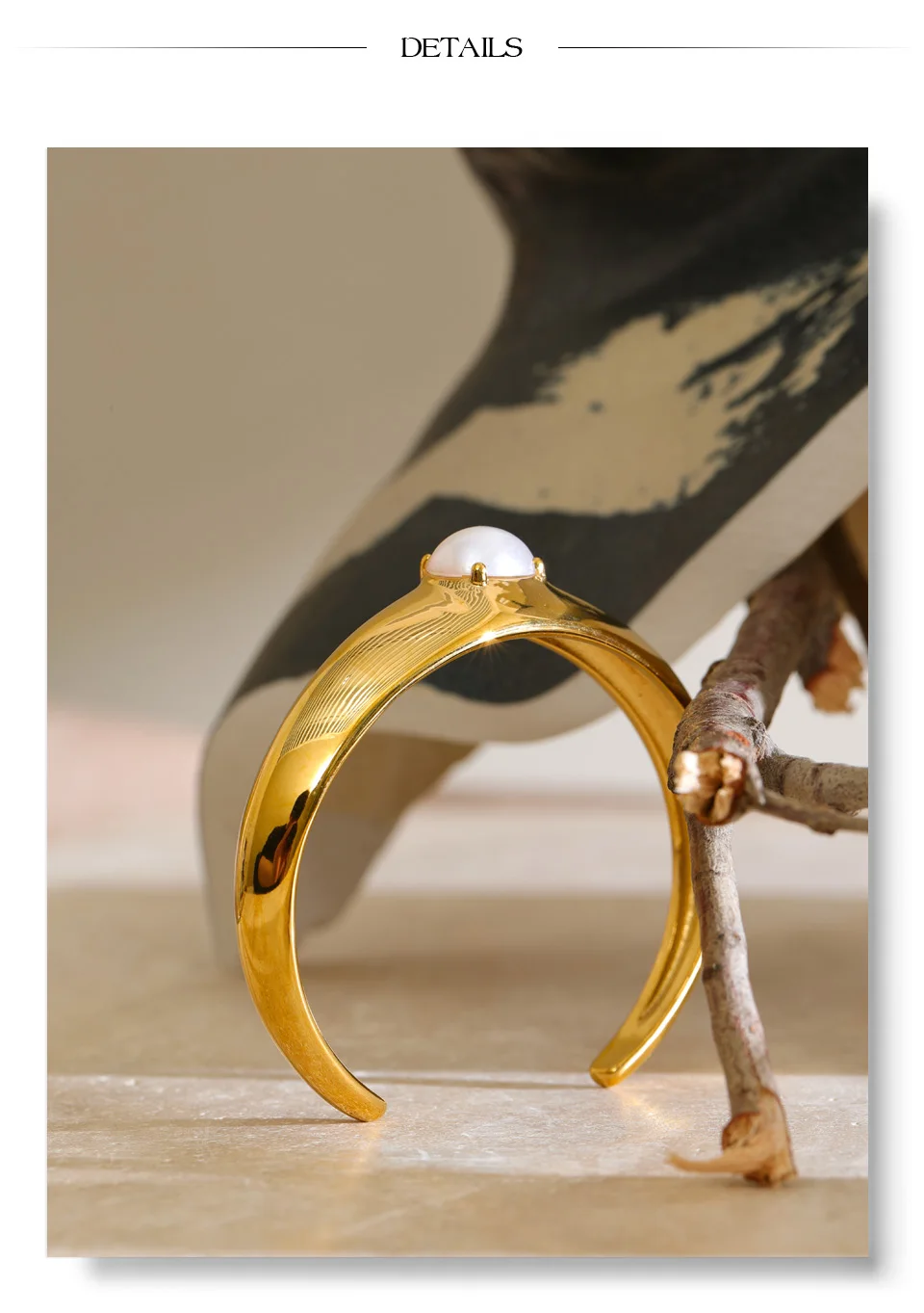 Yhpup 61 mm Manschetten-Armreif aus Edelstahl mit künstlichen Perlen, wasserdicht, personalisierter Sommer-Handgelenkschmuck – Detail 9