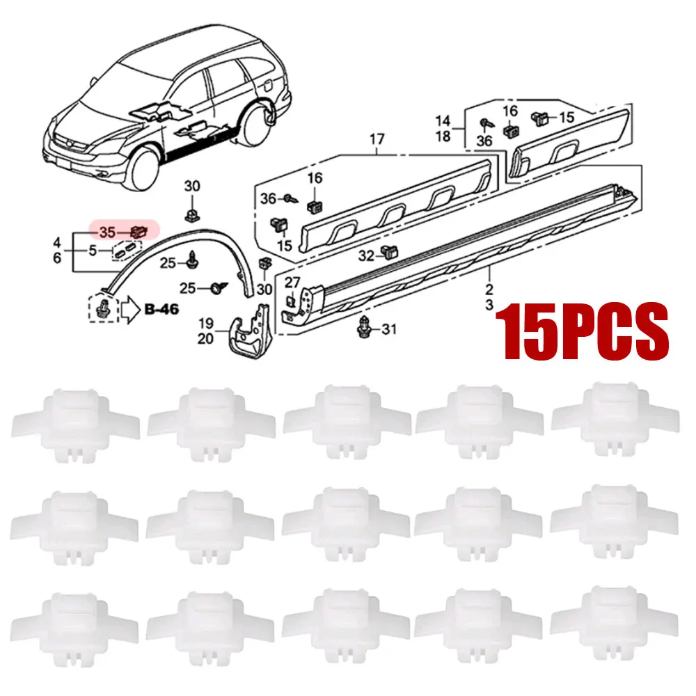 

15Pcs Nylon Wing Wheel Arch Trim Clips Surround Garnish Fastener Clip 91513SMGE11 Car Interior Accessories For Honda CRV Civic