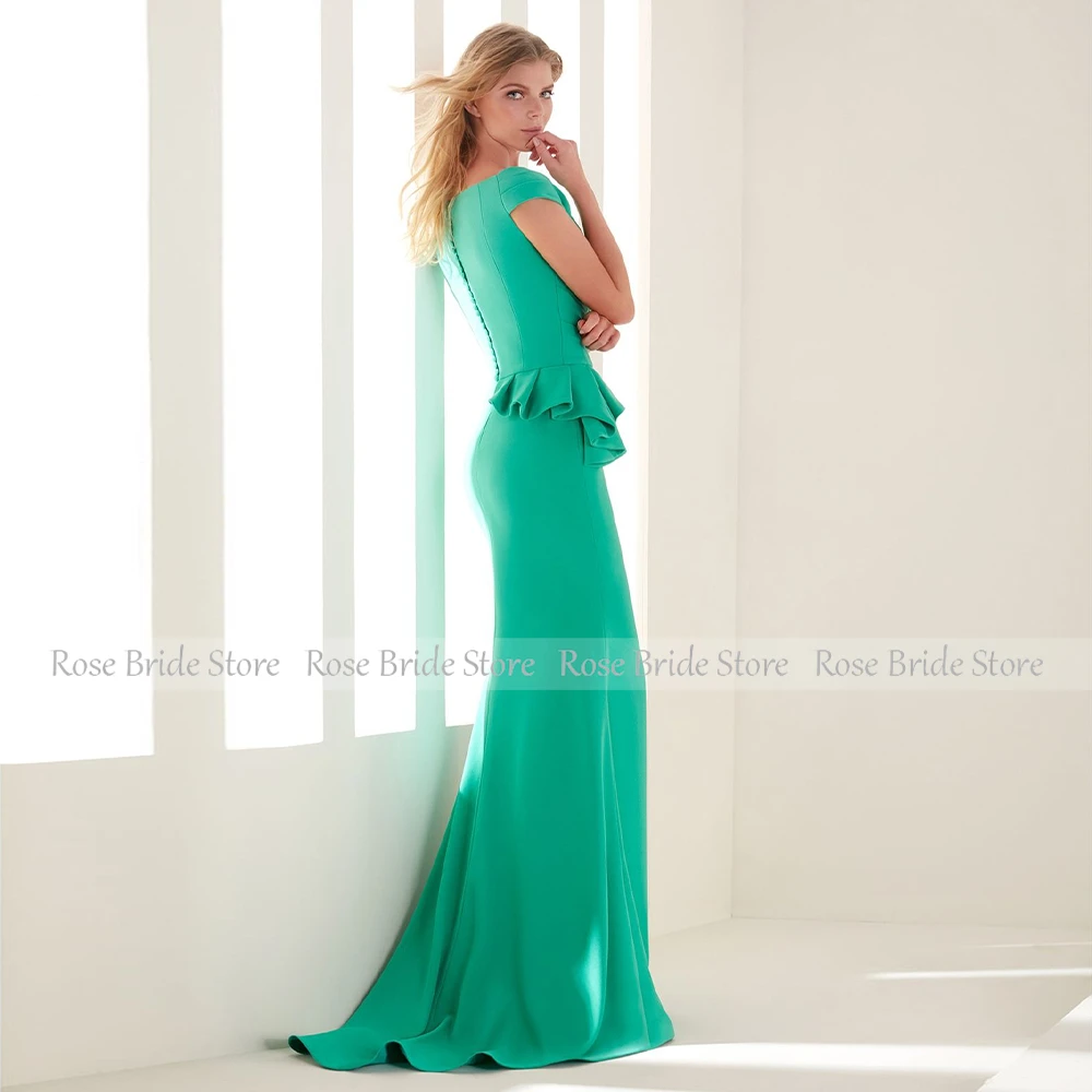 Elegant Evening Dress Mermaid 2023 V Neck Ruffle Green  Party Gown Long Trumpet Sleeveless Simple Prom  Custom Made