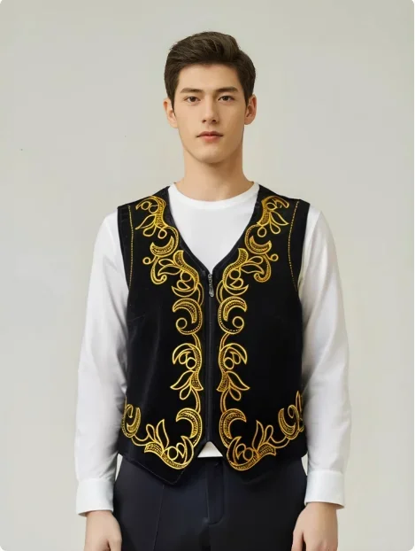 Chinesische Xinjiang Tanz Weste Männliche Stickerei Bühnenkostüm