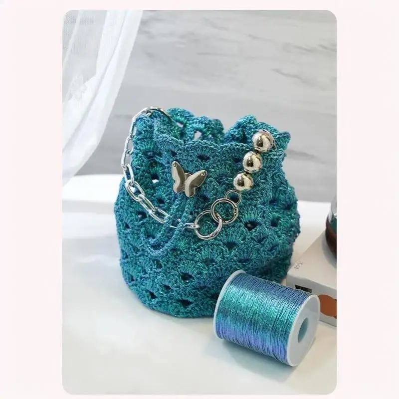 Luxuriöser Silberfaden 1mm Funkelnd DIY Handgemachte Handtasche Häkeltasche Webfaden Zarter Silberfaden Handgefertigtes Kunsthandwerk – Detail 10