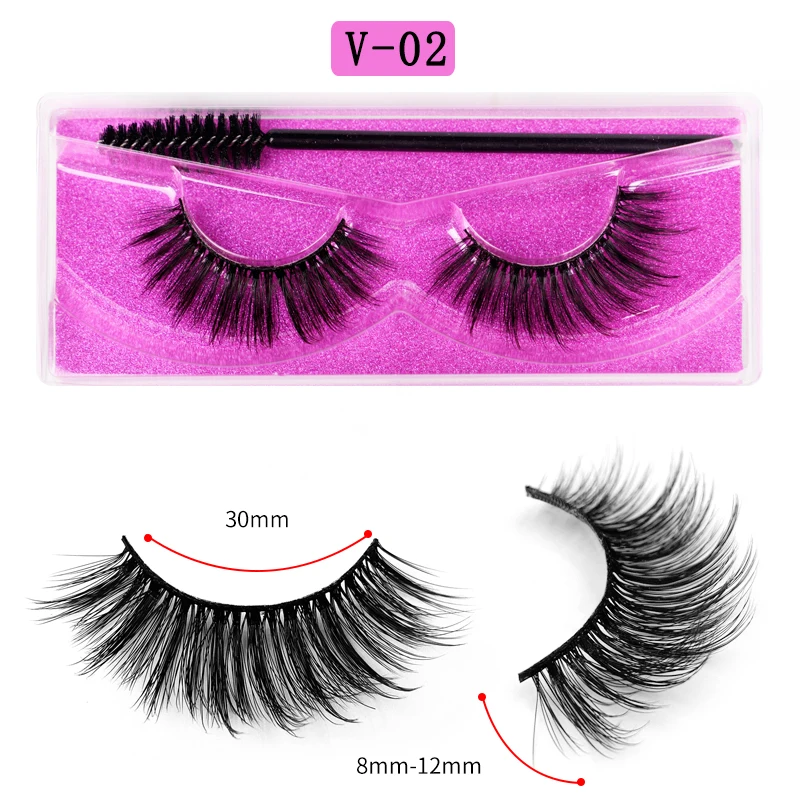 Ensemble de faux cils 3D avec brosse, série V, longs cils manga naturels, moelleux, doux, contaminants croisés, accessoires de maquillage pour les yeux, 1 paire