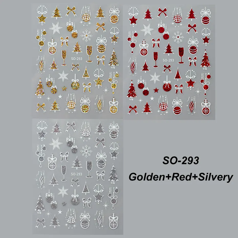 3pcs Kawaii Christmas Glitter Nail Art Stickers image