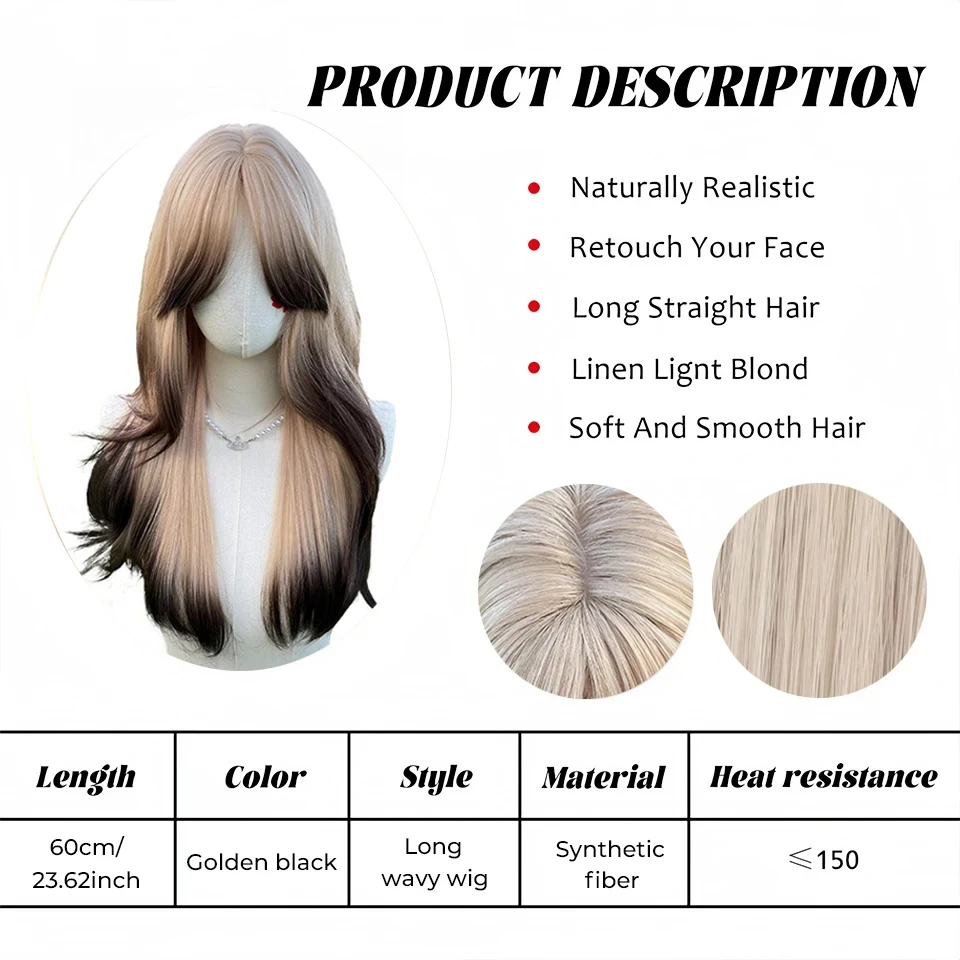 OLACARE Natural Blonde Long Wavy Synthetic Hair Wigs with Bangs Women Body Wave Afro Female Wigs Cosplay Daily Hair