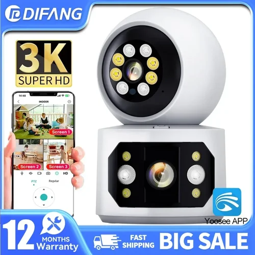 Imagen 1 del producto DIFANG-cámara WiFi para el hogar, 6MP, Yoosee, Monitor corporal inteligente para interiores, videovigilancia de seguridad inalámbrica, CCTV, lente Dual, tres pantallas