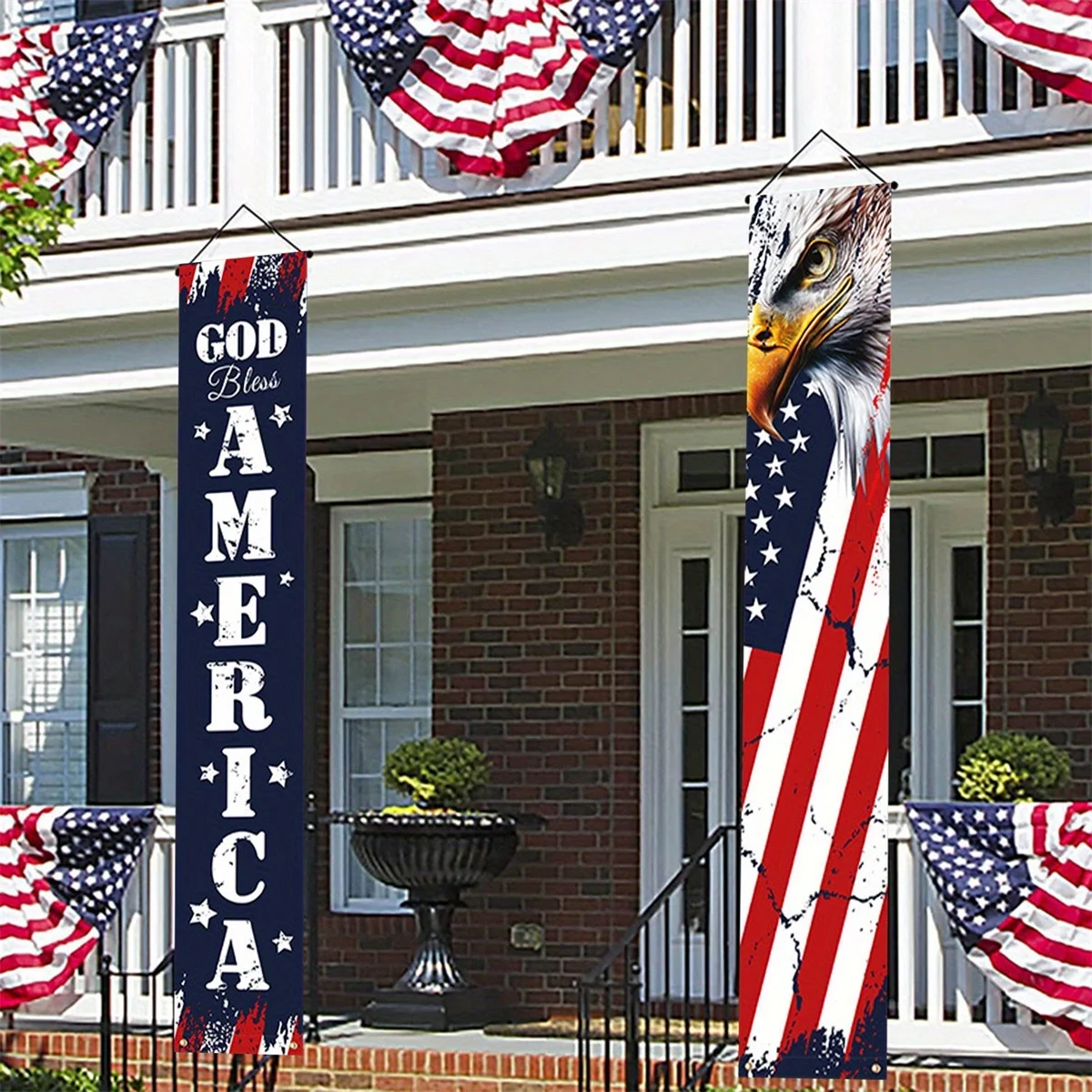 Independence Day Hanging Flag Banner Outdoor Patriotic Decor Family Party Porch Yard Garden Red White Blue USA Flag Decorations