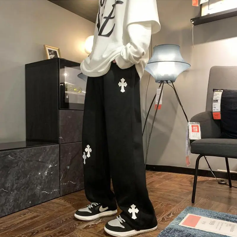 brand printed casual pants for men in spring and autumn high street trendy and handsome American sweatpants loose wide leg pants