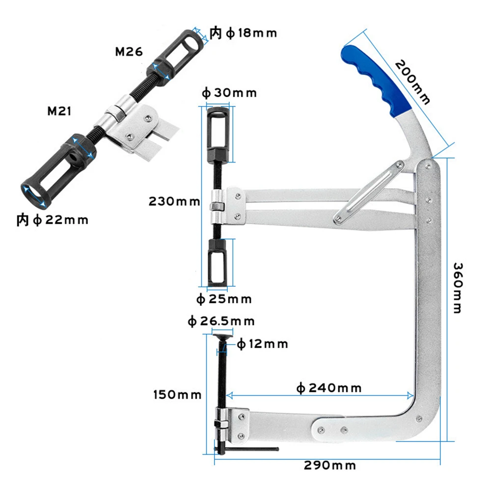 Large Engine Overhead Valve Spring Compressor Removal Tool With 2 Adaptors 25mm 30mm