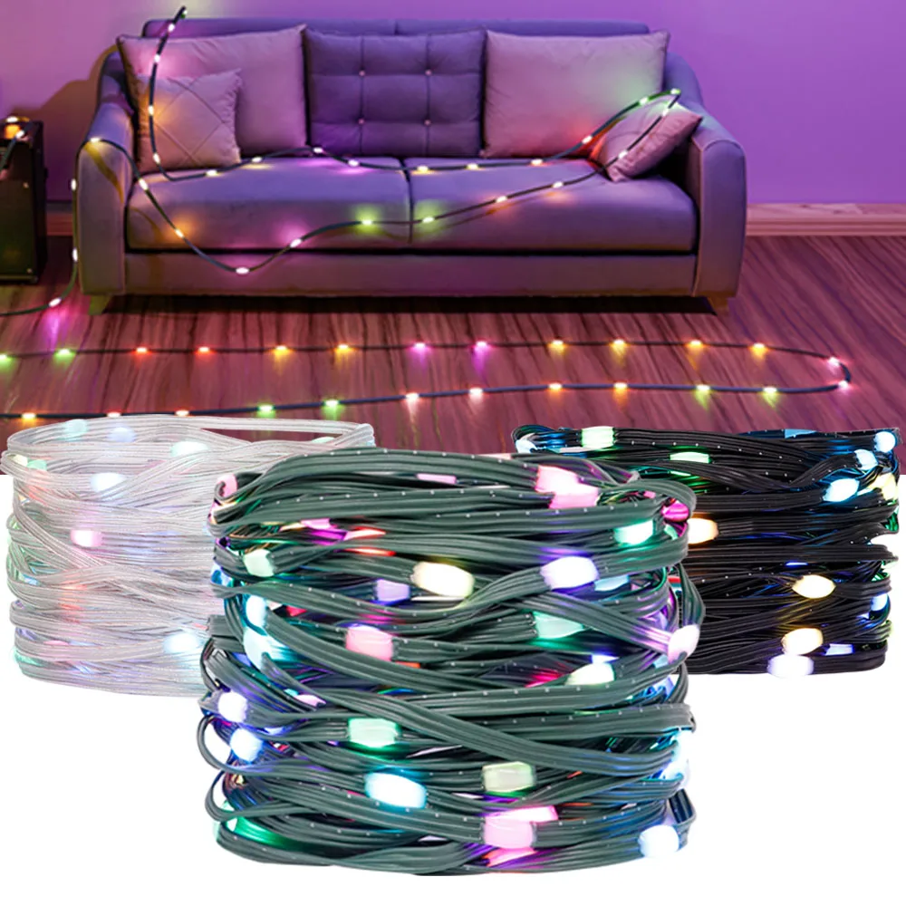 WS2812B LED String Transparent Green Black Wire Dreamcolor Addressable Party Garland Decor Christmas Halloween Lights DC5V