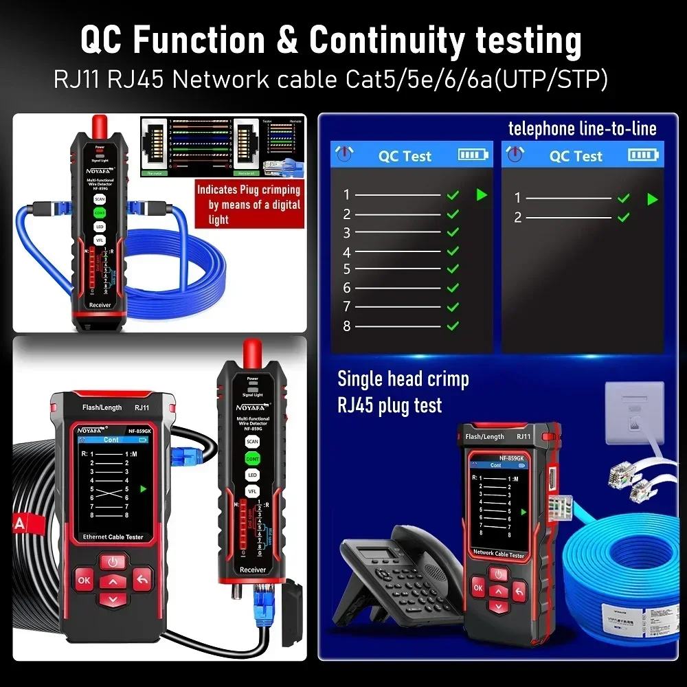 

NF-859GK Network Tester Line Finder with Red Light Single Head Crimping Length Breakpoint IP Scanning PING Charging Type for est