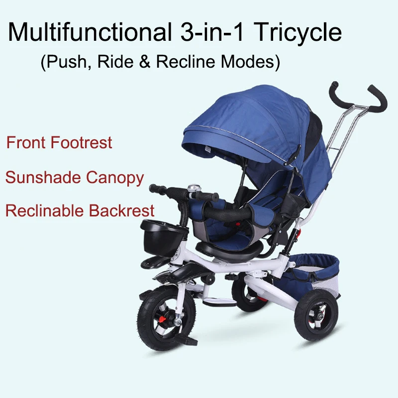 

Children's Stroller Folding Kids Trike Sit&Lying Portable Baby Stroller Multifunctional Tricycle with 3-Gear Adjustable Backrest