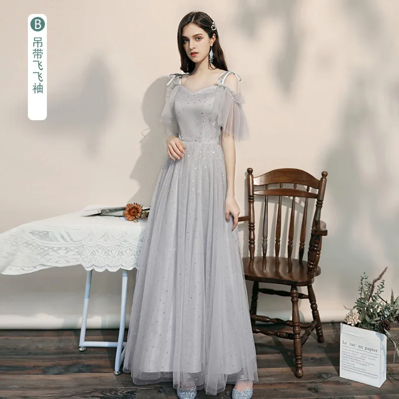 M97-vestidos de dama de honor para mujer, traje de tul de malla, color rosa y gris, a la moda, para graduación, bodas, eventos, Formal