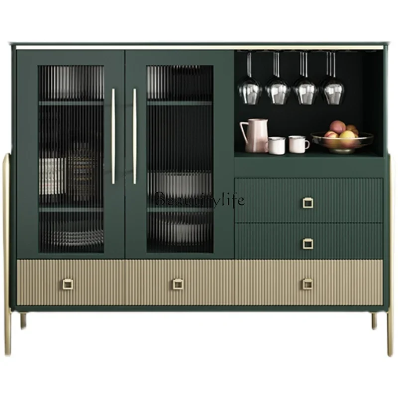 

Light Luxury Sideboard Cabinet Solid Wood Restaurant Multi-Functional Storage Wine Cabinet Minimalist Tempered Glass Door