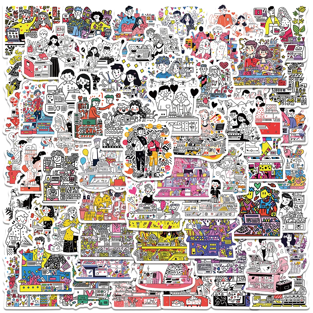 

60pcs Cute Cartoon Daily Life Couples Stickers For Luggage Laptop Guitar Skateboard Bicycle Waterproof Graffiti Vinyl Decals