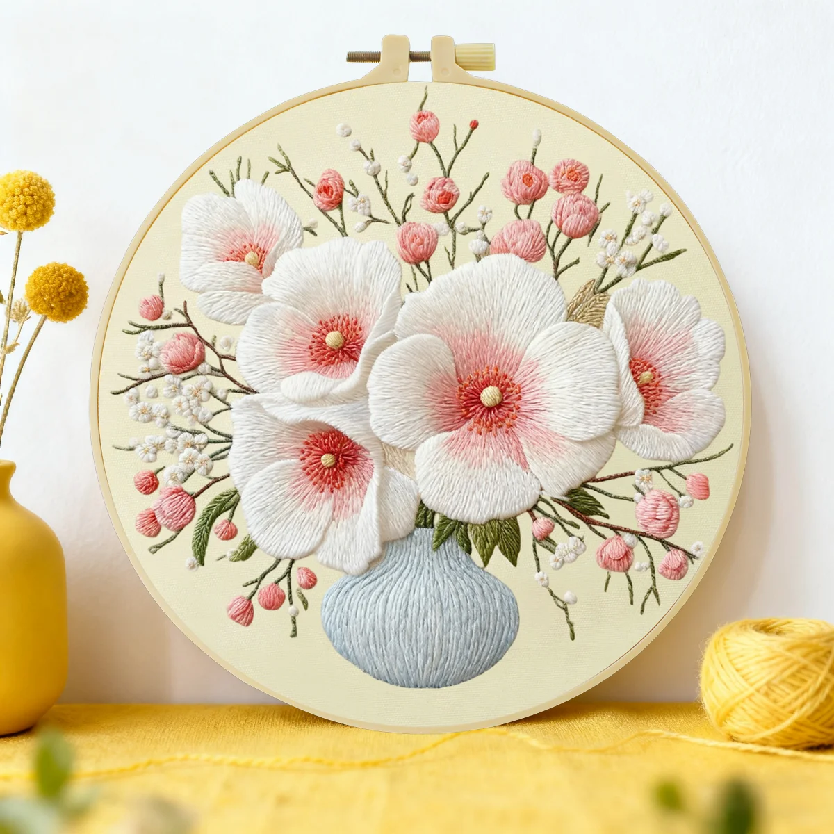 1 Stück 20X20CM/15X15CM 7,87/6,3 Zoll Blumen-Stickerei-Starter-Kit DIY-Kit DIY-Stickerei-Set Handarbeiten Nadelkunst – Detail 1