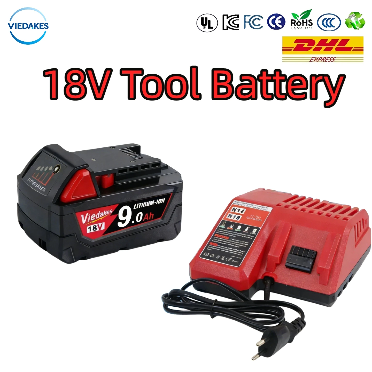 

Viedakes Original 5Ah 18650 Rechargeable Lithium Battery Compatible with milwaukee m18 48-11-1850 XC