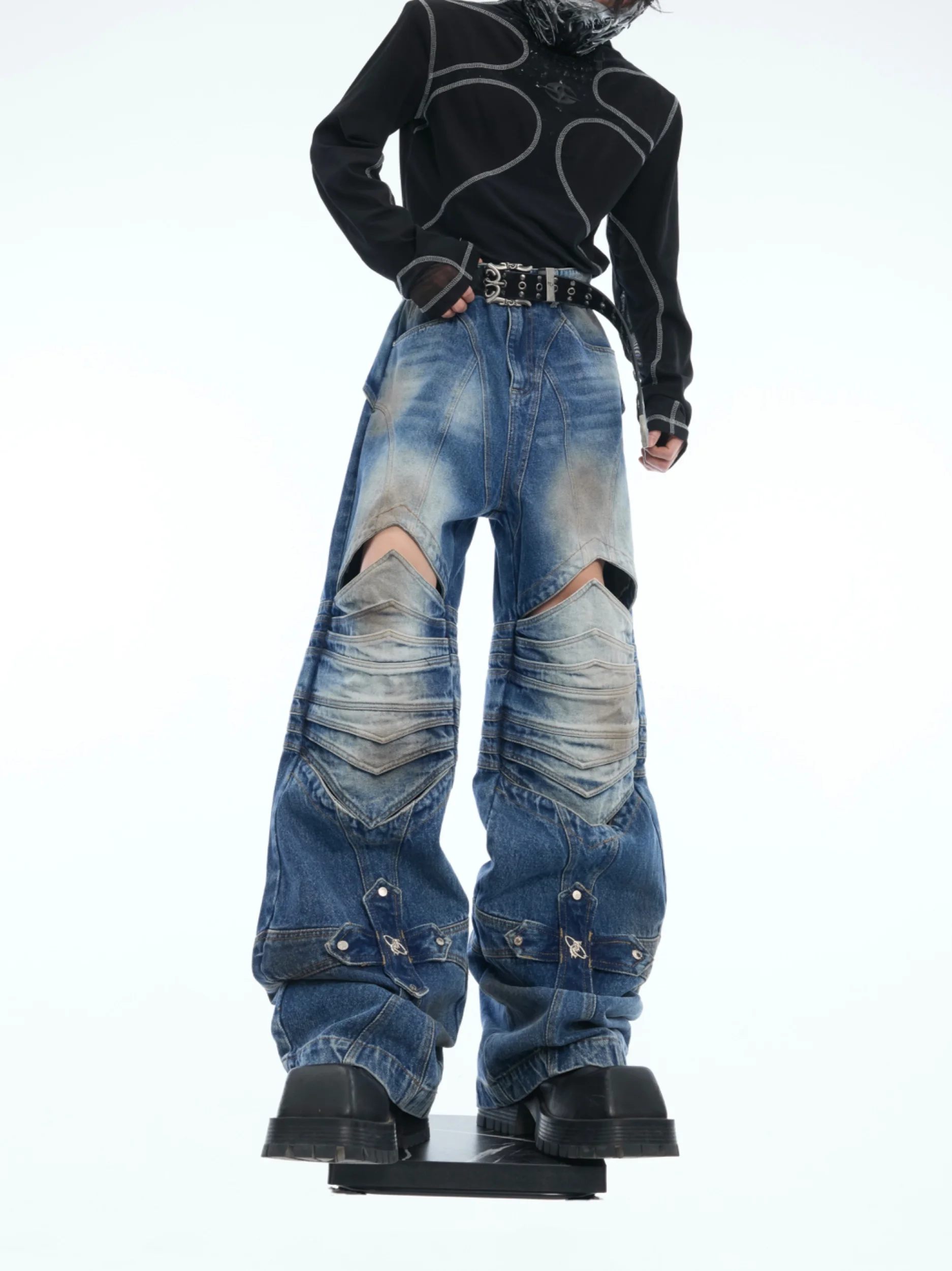 

Джинсы Heavy Metal Armor Cross с вырезами, деконструкция, в стиле Knight, длинные, с высокой талией, из хлопка, повседневные, износостойкие, прямые...