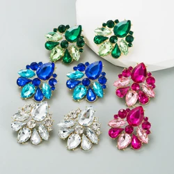 1 Pair Of Ins Wind Geometric Alloy Gold Plated Colored Glass Drill Fashion High Quality Sense Of Earrings