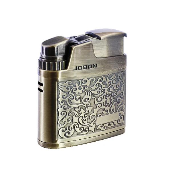 JOBON Embossed Butane Gas Lighter Jet Metal Windproof Torch Cigarette Cigar Lighter Retro Press Ignition Smoking Accessories