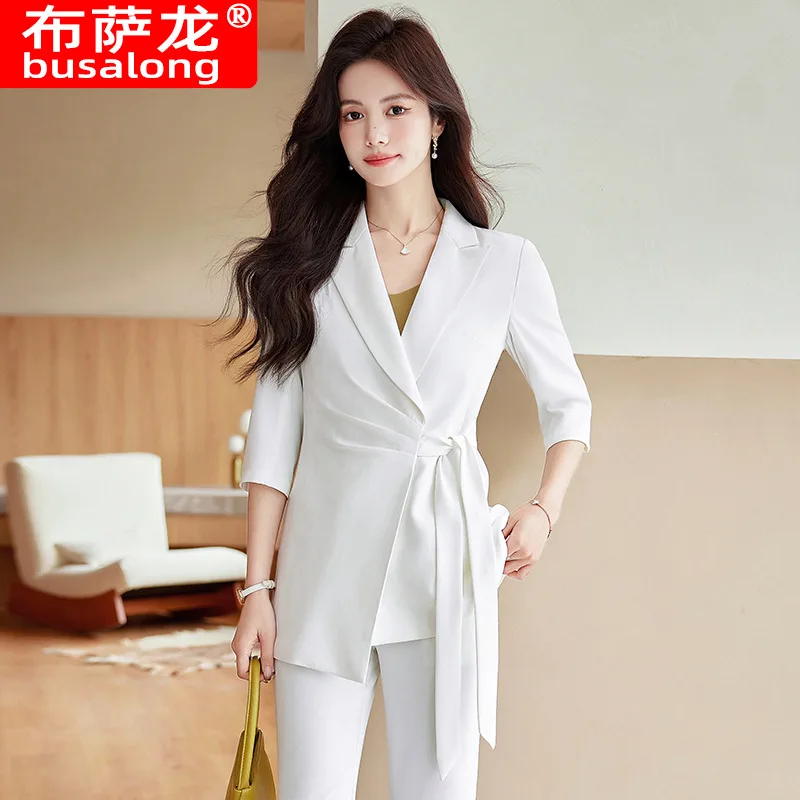 

Весенне-летний женский костюм-блейзер в корейском стиле, приталенный костюм2024, новый модный элегантный профессиональный элитный повседневный белый костюм