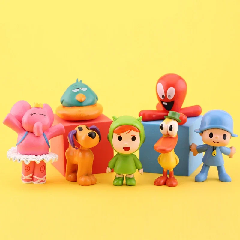 7 Stks/set Kawaii Pocoyo Dier Speelgoed Vogel Eend Olifant Pop Speelgoed Model Scène Ornamenten Anime Cartoon Schattige Pvc Figuren Speelgoed