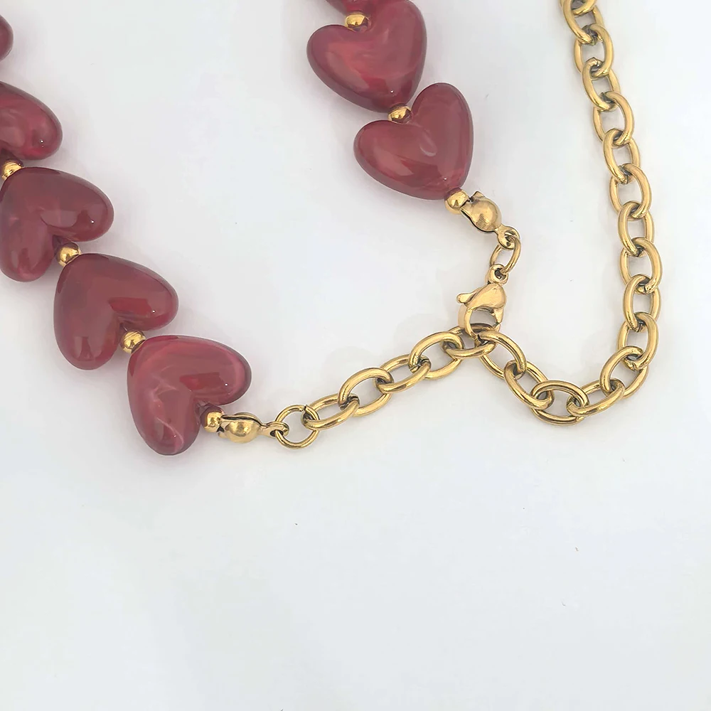 خمر الحب الراتنج القلب قلادة المرأة المختنق الذهب اللون الخرز الفولاذ المقاوم للصدأ الأبيض الأحمر الأخضر القهوة مقاوم للماء Diy بها بنفسك الشتاء