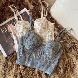 Three-dimensional embroidered bra sexy lace fish bone corset widened breasted with steel ring 2/1 half cup bralette underwear