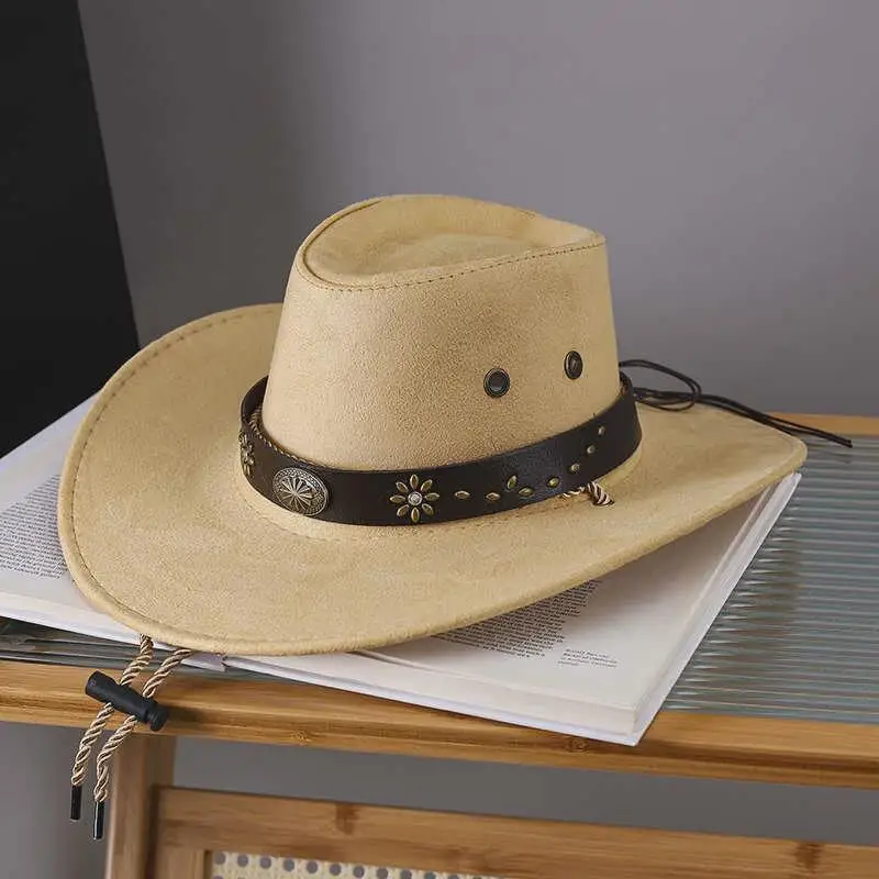 جديد الجلد المدبوغ الاصطناعي قبعات رعاة البقر الغربية خمر كبيرة الحافة شهم راعية البقر الجاز قبعة عطلة قبعة الحفلات