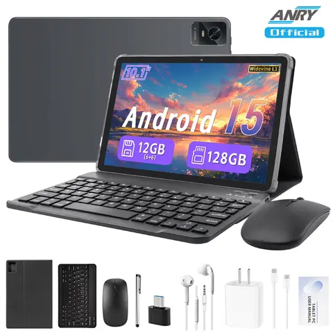 태블릿, 2025 안드로이드 15 태블릿 10.1인치, 12GB RAM 128GB ROM 1TB 확장, 옥타코어, 1280x800 인셀, 듀얼 카메라, 6000mAh 배터리