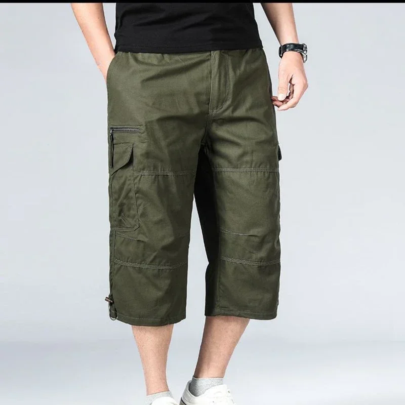 Pantalones cortos con logotipo personalizado, monos de material de algodón para hombre, pantalones medianos, pantalones cortos deportivos informales sueltos y finos con múltiples bolsillos para hombre