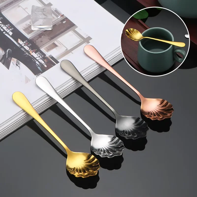 Dessert Stirring Spoon Stainless Steel Seashell Coffee Spoon Unique Design Espressos Teaspoon Set Elegant Afternoon Tea Present