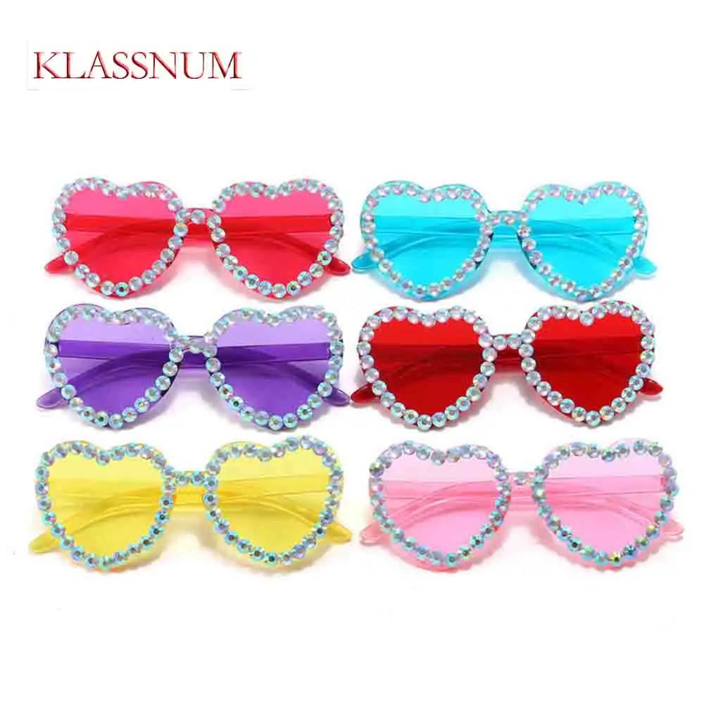

KLASSNUM Fashion Rhinestone Heart Sunglasses Women 2026 Luxury Brand Designer Vintage Y2K Sun Glasses Female Purple Party Shades