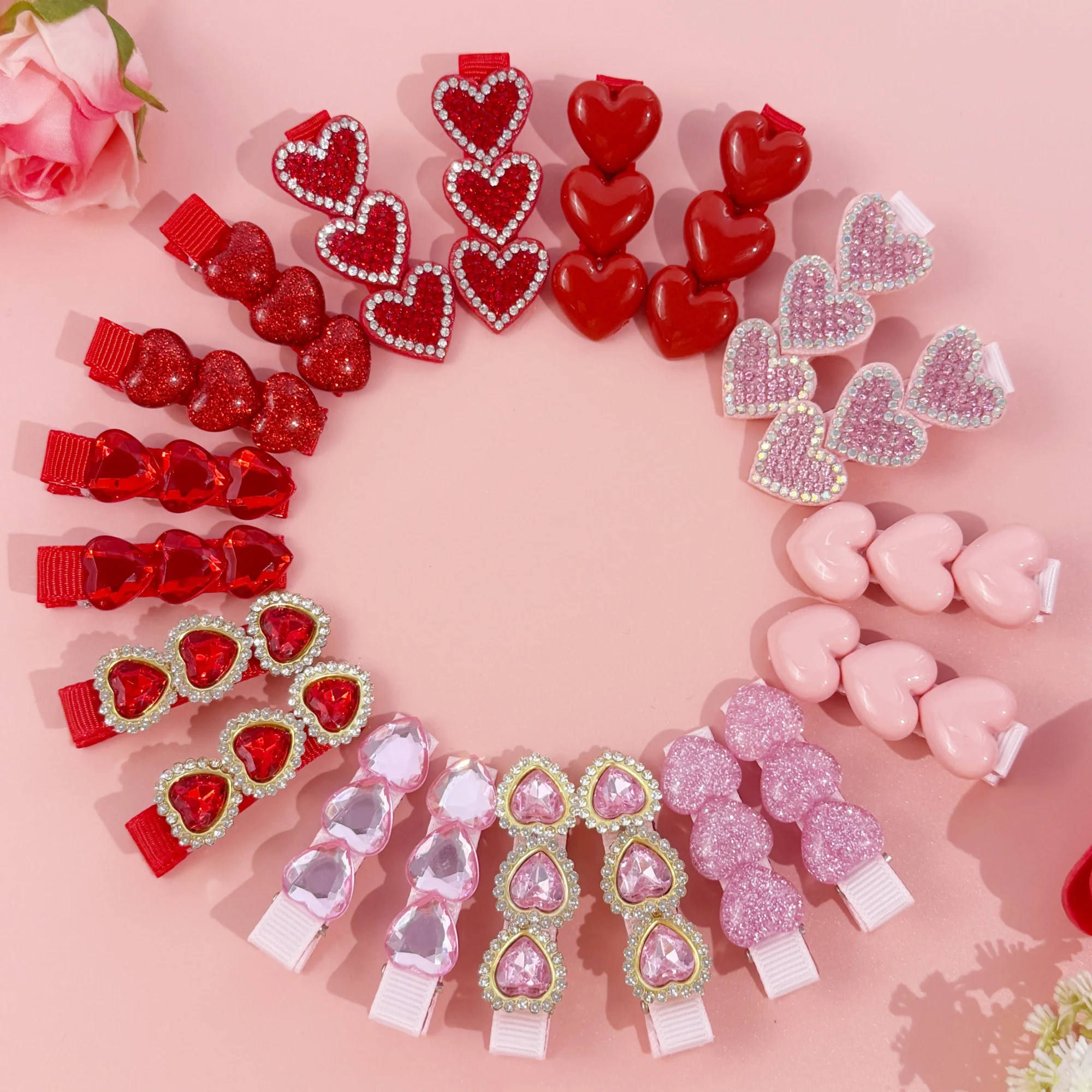 

10 шт. заколок для волос в форме сердца для девочек, на День святого Валентина, с кристаллами, для женщин и девочек, детские аксессуары для волос