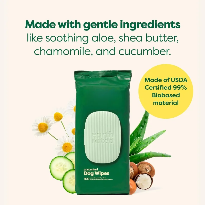 مناديل مبللة للحيوانات الأليفة للكلاب والقطط، مضادة للحساسية، تنظيف وترطيب غير معطر، عدد 100