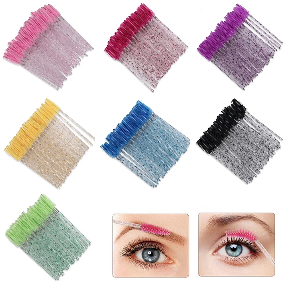 50/200 pçs colorido cristal cílios escova pente sobrancelhas espiral descartável rímel varinhas aplicadores pincéis de maquiagem ferramentas de beleza