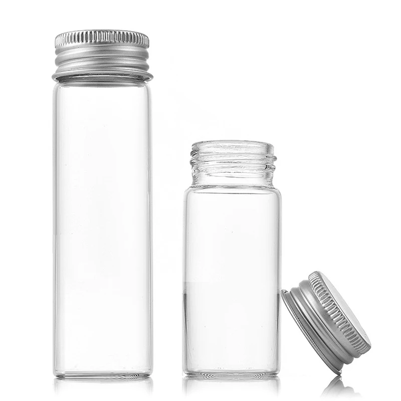 10Pcs 25/30/40/50/60/70/80/90ml Clear Glass Bottle with Aluminum Lid Empty Mini Refillable Jar Candy Jars Food Sealed Containers