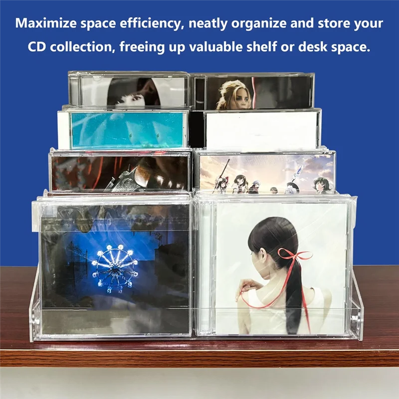 

AD30-4Tier Clear Acrylic CD Holder Cascading CD Storage Rack,DVD/CD Display Rack & Vinyl Record Storage Stand