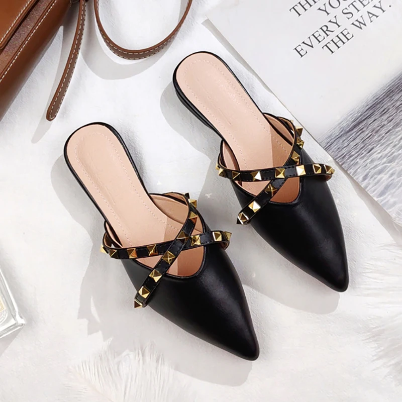 Pointed Toe Half Slippers for Women, Pointed Toe Sandals, Korean Mules, Elegant Dress Shoes, Slides, Fashion Brand Summer, 35-43