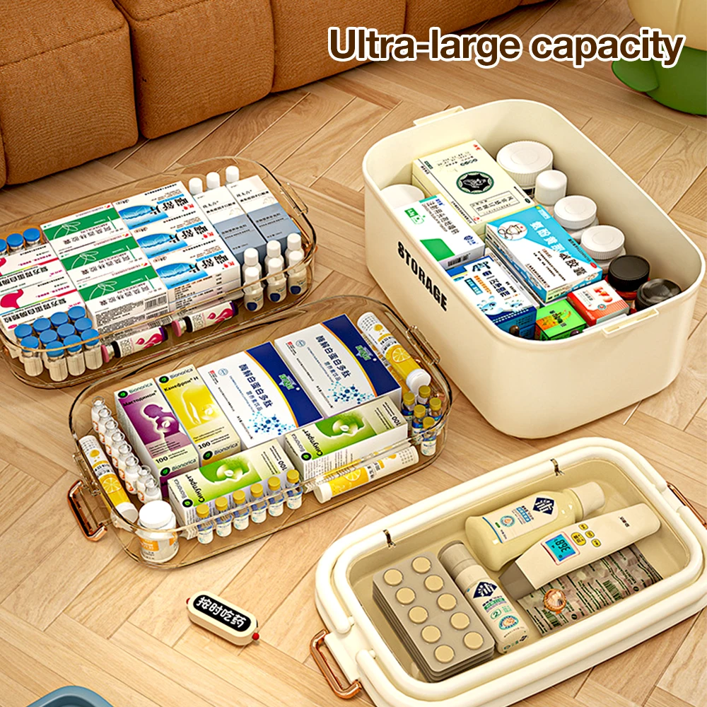 Medicine Organizer Storage Box Large Capacity Family Multi-Layer Portable Case First Aid Kit Makeup Stationery Pill Storage Box