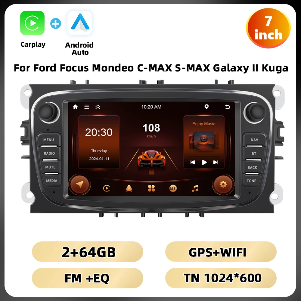 Podofo 7 ''Android Multimedia Speler Voor Ford Focus Mondeo C-MAX S-MAX Galaxy Ii Kuga Gps Navigatie 2 64G Carplay Android Auto