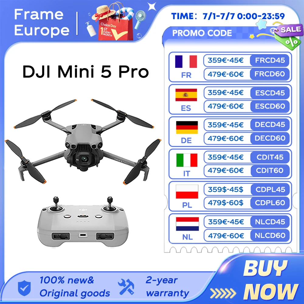 Dron DJI Mini 5 Pro Ultraligero y Plegable con Cámara CMOS de 1 Pulgada, Detección de Obstáculos Omnidireccional, ActiveTrack 360 ° Dron 4K C0