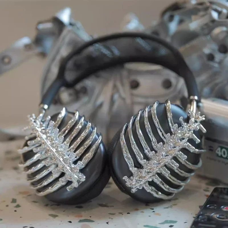 

Rib AirPods Max Headphone Protective Cover Liquid Metal Silver Acid Y2K Grunge Style Aesthetic AirPodsMax Earphone Case Ribcage