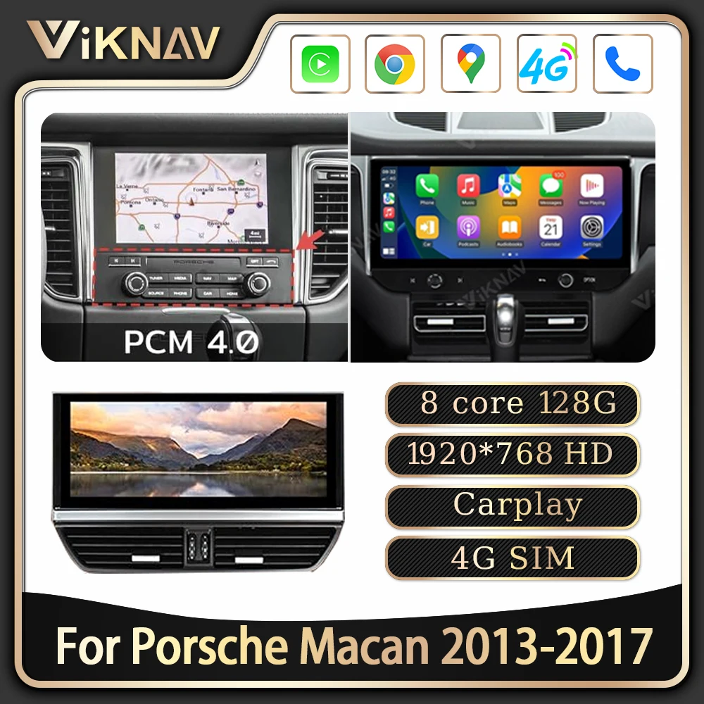 

Viknav 12,3-дюймовый автомобильный радиоприемник для Porsche Macan 2013-2017 Android Auto Wireless Carplay с сенсорным экраном, головное устройство, мультимедийный плеер