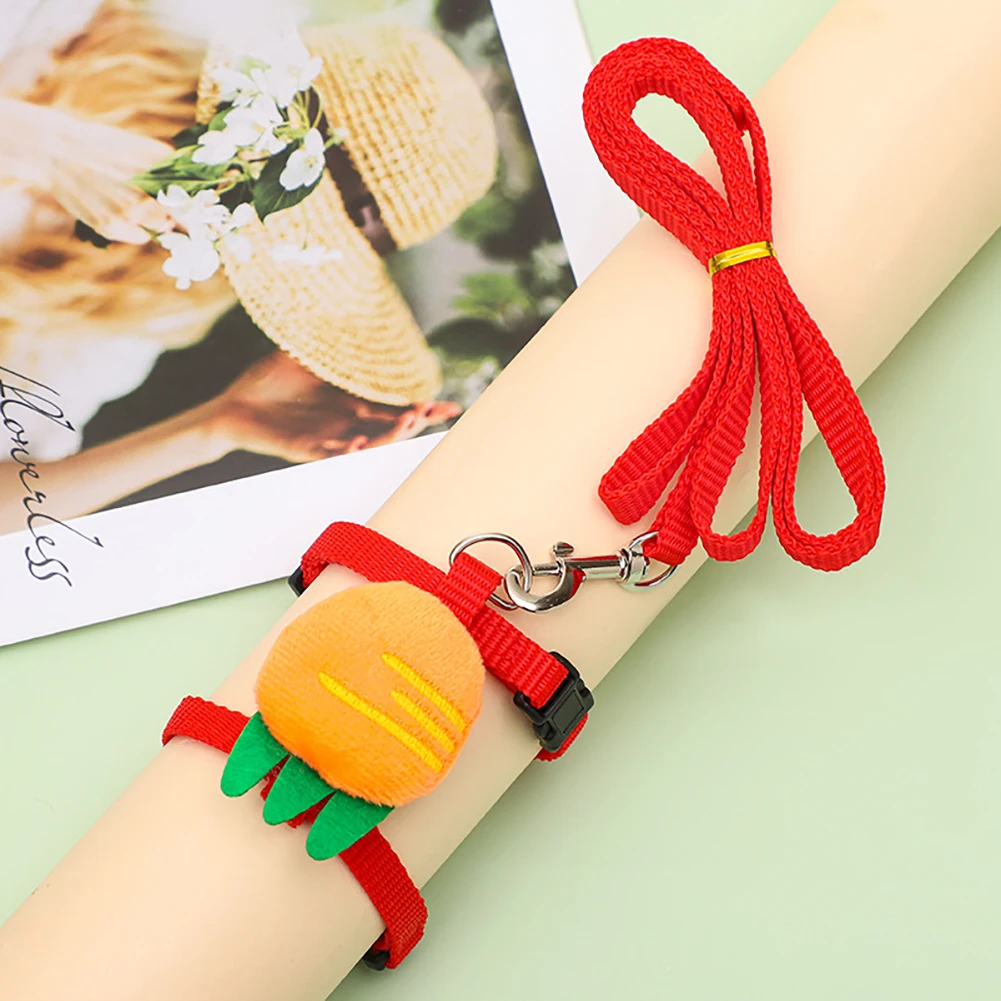 Cute Rabbit Harness Leash Set Cartoon Carrot Strawberry Fruit Pattern Adjustable Bunny Harness Leash For Rabbit Kitten