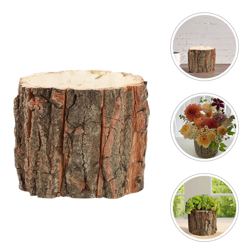 

Деревянный цветочный горшок-ведро из коры, рустик-кашпо, подставка для цветов, 10 см, в стиле фермерского дома, ваза-пня для растений