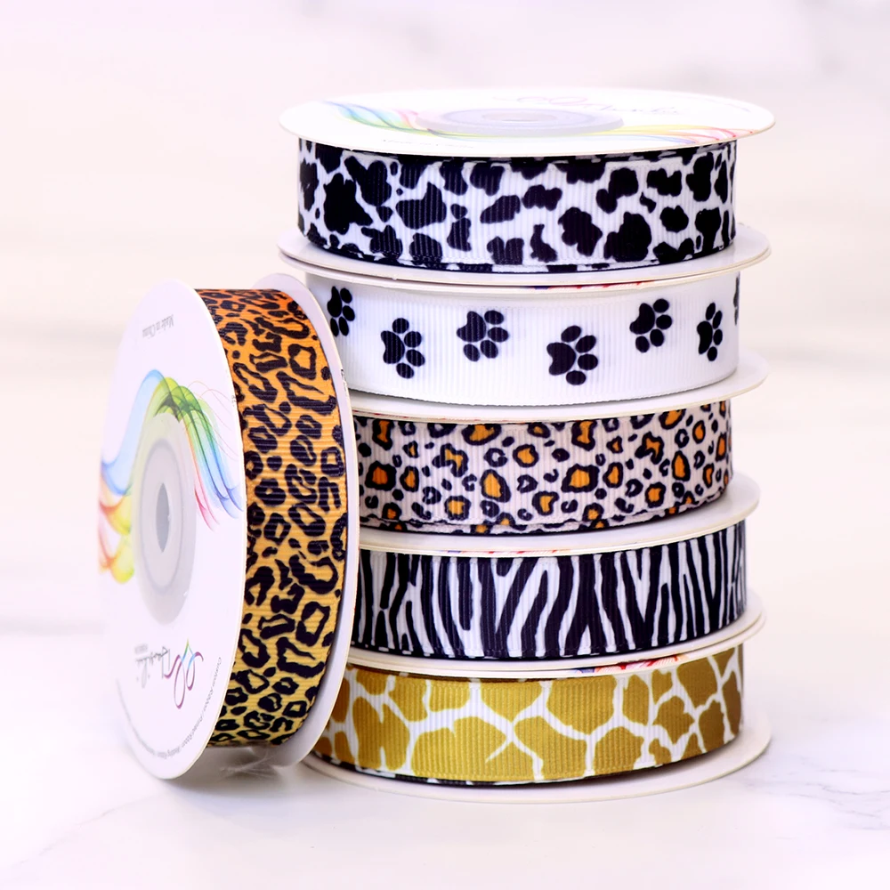 

Animal Prints Grosgrain Ribbon Safari Animal Leopard Zebra Tiger Giraffe Print Polyester Ribbon Crafts for Wreath Home Decor